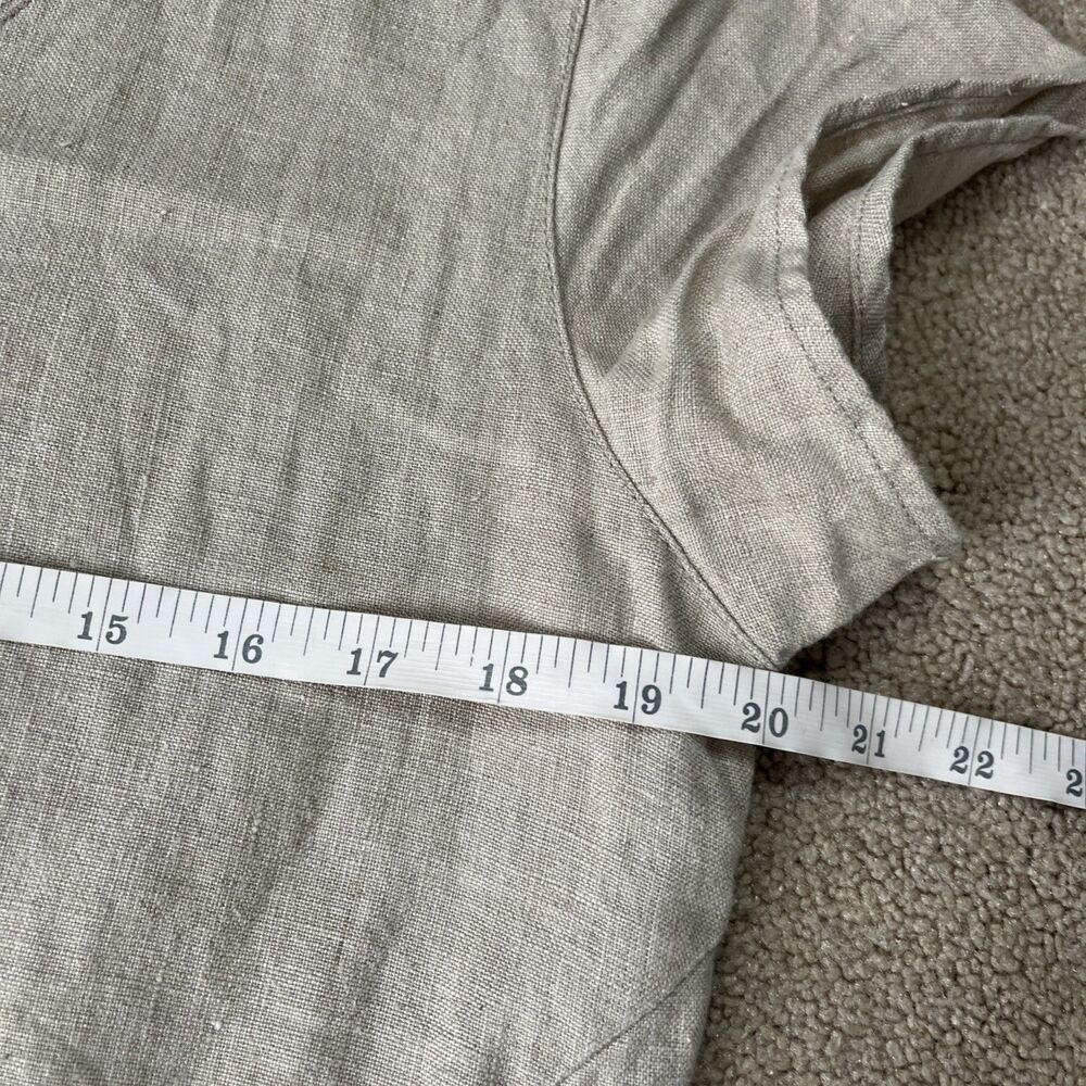 Garnet Hill Linen Embroidered Dress 10 Natural Tan Pockets Minimalist Earthy - Picture 6 of 7
